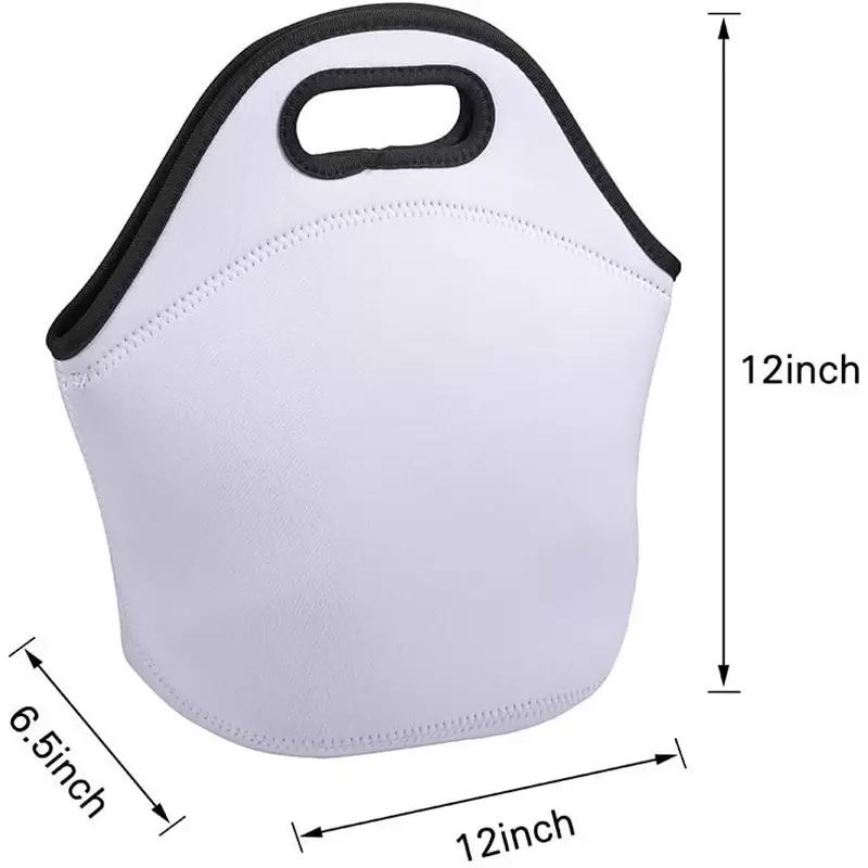 Sublimation Lunch Bags Blanks Blanc Sac fourre-tout en néoprène réutilisable Sac à main isolé Soft DIY School Home Bag