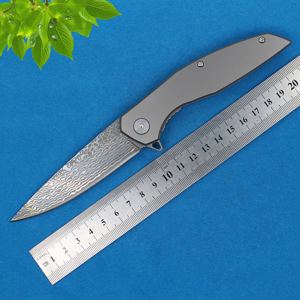 Neues R8318 Flipper Klappmesser 67-lagige VG10 Damaststahlklinge CNC TC4 Titanlegierung Outdoor Camping Wandern Angeln EDC Taschenmesser