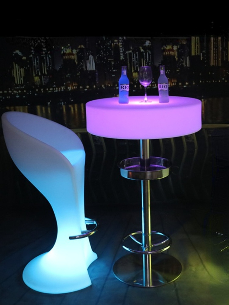 Led lumière circulaire pied bar table bar carré coloré table de cocktail table de pied créative