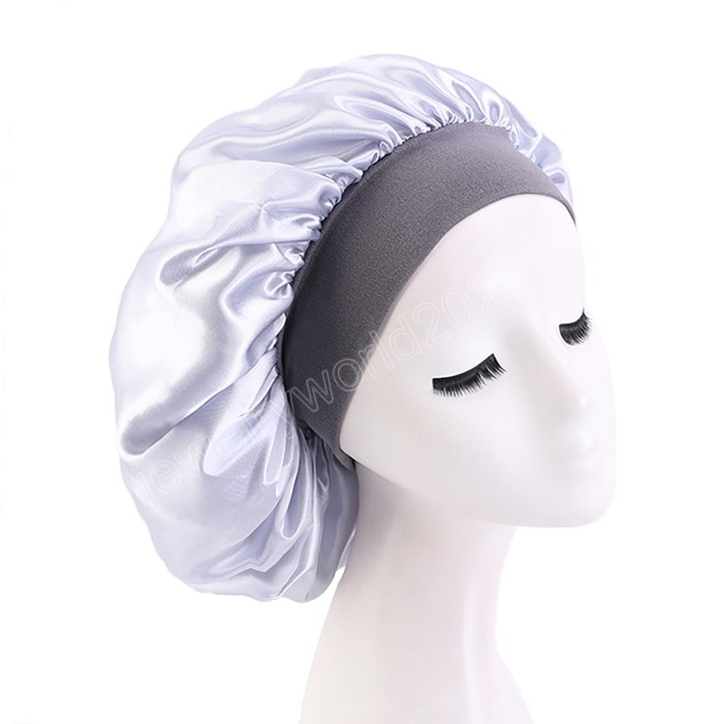Comodo berretto da notte in raso tinta unita moda donna ampia fascia elastica cura dei capelli cappelli da notte di bellezza morbidi cappucci accessori capelli in rayon