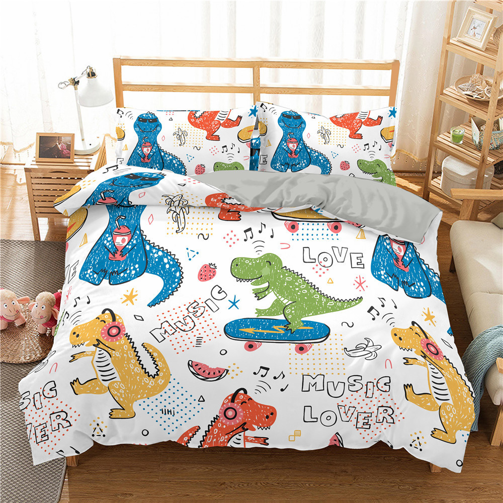 Set di biancheria da letto Copertura piumone in poliestere Cartoon Dinosauro Stampato Set di biancheria da letto Textili bambini Girl con federe doppia singola taglia 220924