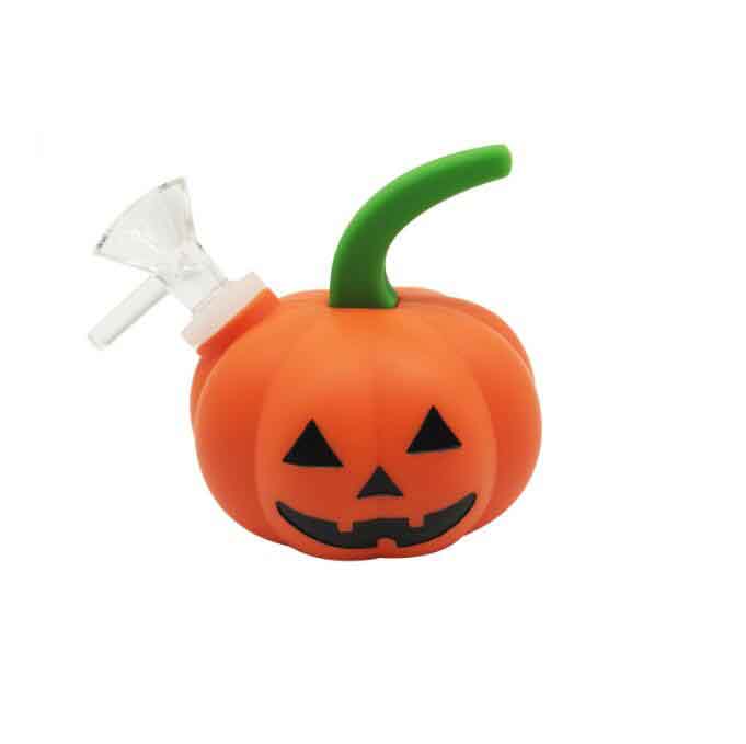 Latest Pumpkin Hookah Halloween Silicone Water Pipe Bongs with Glass Bowl Beaker Portable foldable Smoking Water Oil Rig