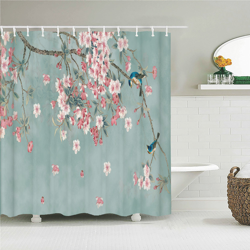 Shower Curtains Chinese flower and bird scenery waterproof shower curtain bathroom washable cloth screen with hook 220922