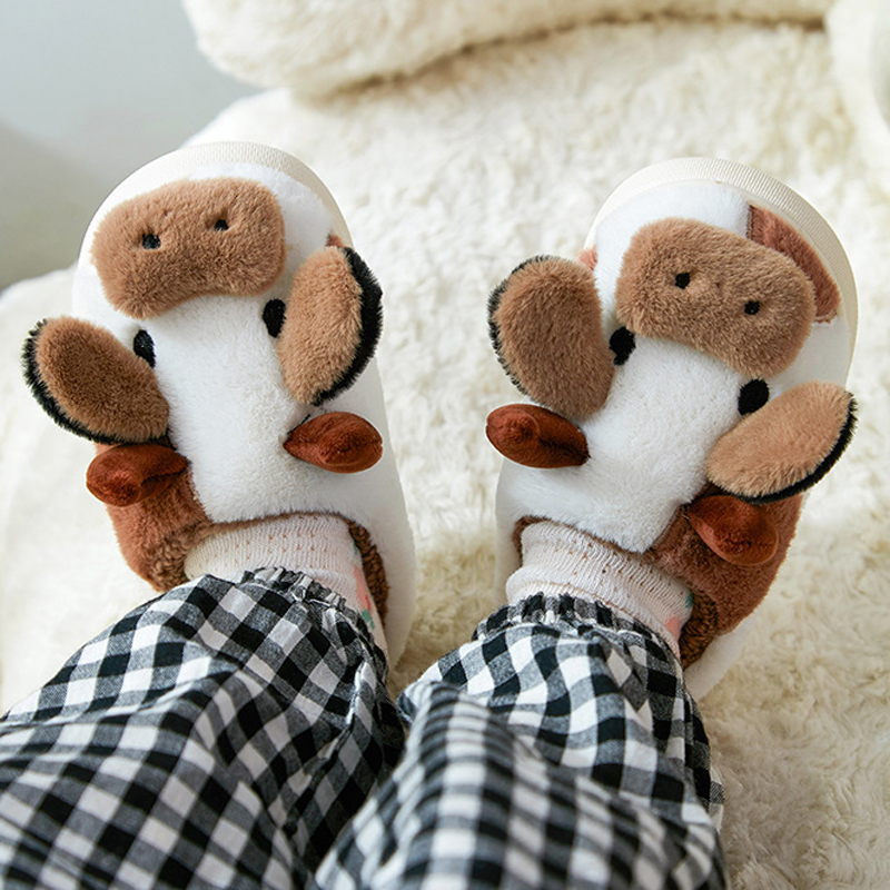 Slippers yvvcvv милая молоко корова Женщины Пушистая пушистая зимняя плюшевая платформа скользит в помещении нечеткие туфли каваи 220926