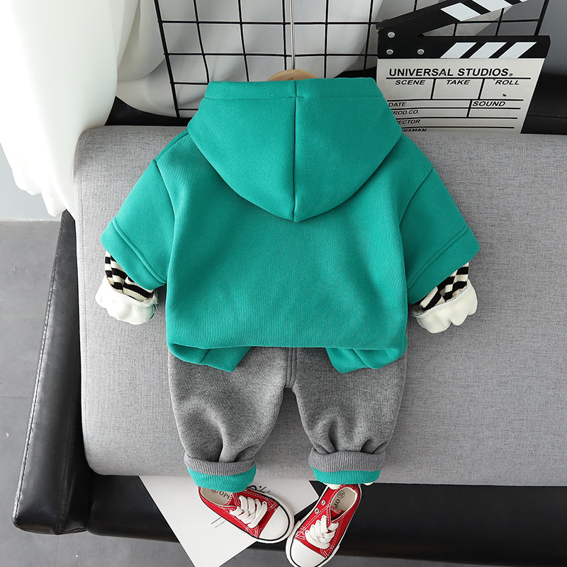 Infant Clothing Sets Winter Baby Boys Clothing Sets Boys Warm Plush Stripe Sweater Pants Kids Sportswear Cartoon Children Outfits 1-5Y