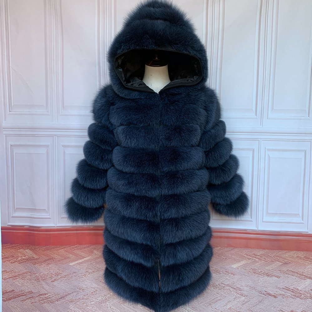 Women s Fur Faux 90cm Winter Real Women Coats Natural Genuine Female Jacket High Quality Ladies Hooded Coat 220926