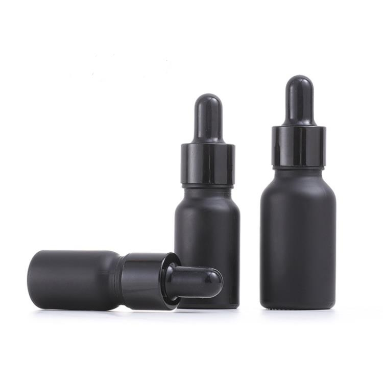 Bouteilles d'huile essentielle en verre noir mat Flacon compte-gouttes avec capuchon en aluminium anodisé brillant 5 ml 10 ml 15 ml 30 ml 50 ml 100 ml SN4700