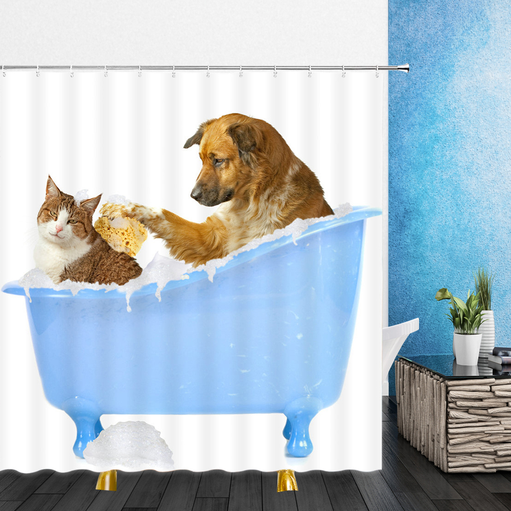 Rideaux de douche drôle animal décoration mignon animal chat maison salle de bain décor polyester bain tissu suspendu rideau ensemble avec crochets 220922