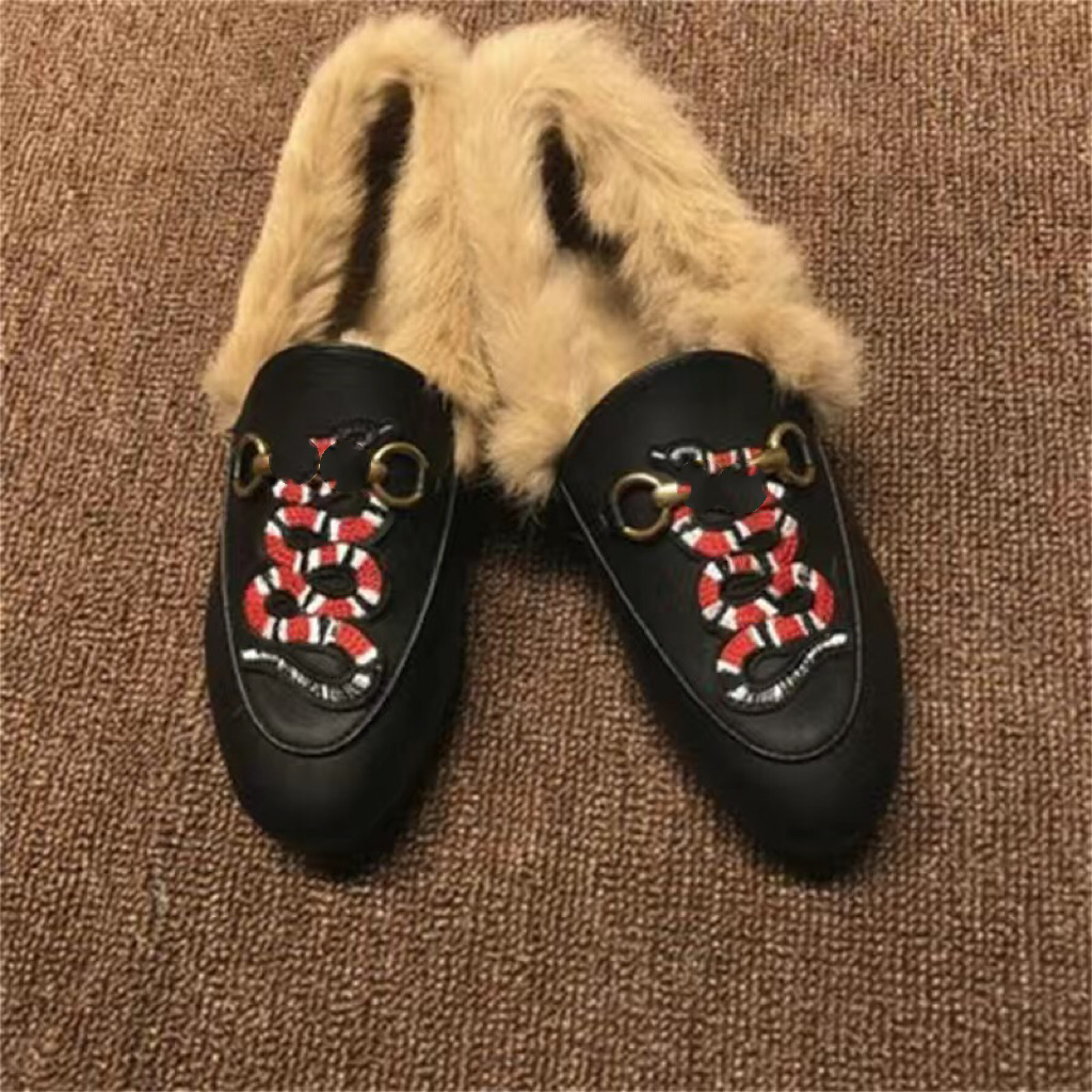 Slippers Slip-on shoe Autumn and Winter Rabbit Hair Solid Muller Shoes Fashion Slip on Warm Flat Bottom Low Heel Outdoor Size 35-42