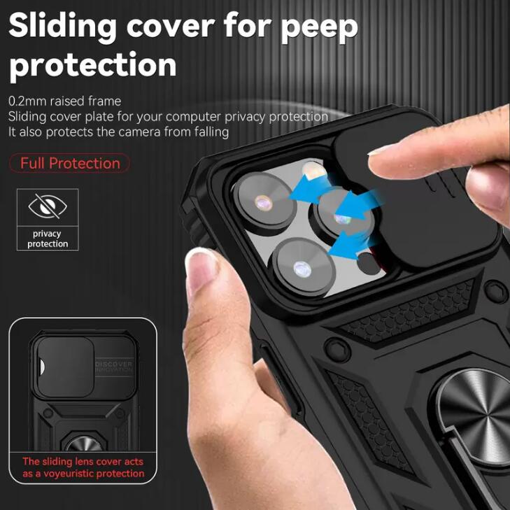 Magnetic Ring Holder Phone Cases Kickstand Slide Window Lens Protector Shockproof Cover for iphone 15 14 13 12 mini 11 pro max x xs xr plus ultra DHL