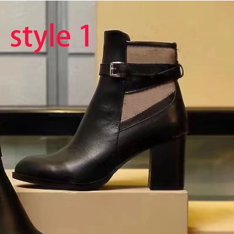 Autumn winter Short boots woman Metal Belt buckle high heels designer boot 100% Leather lady Thick heel shoe fashion cloth women shoes Large size 35-41-42 With box