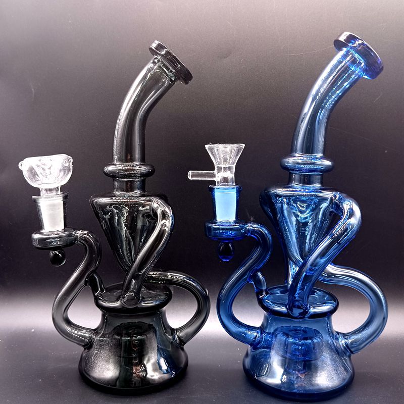 Blauw Zwart Glas Water Bong Waterpijp Recycler Olie Dab Rigs Rookpijpen met Vrouwelijke 14mm Joint