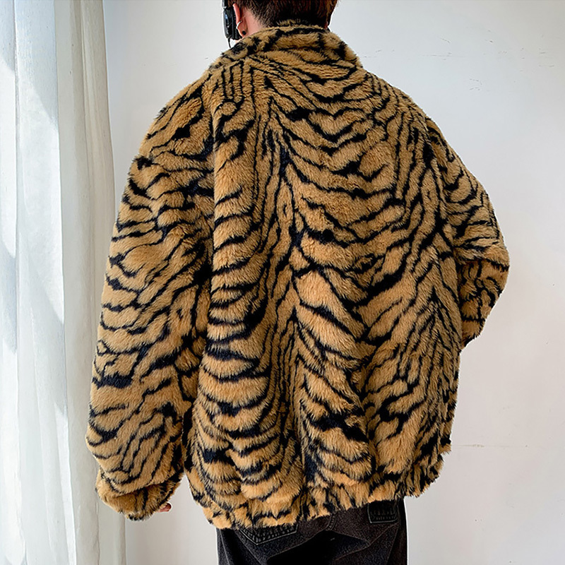 Men's Jackets Faux Fur Coat For Men Turn-down Collar Tiger Leopard Imitate Jacket Thick Winter Warm Fluffy Plush Loose Jumper Outwear 220924