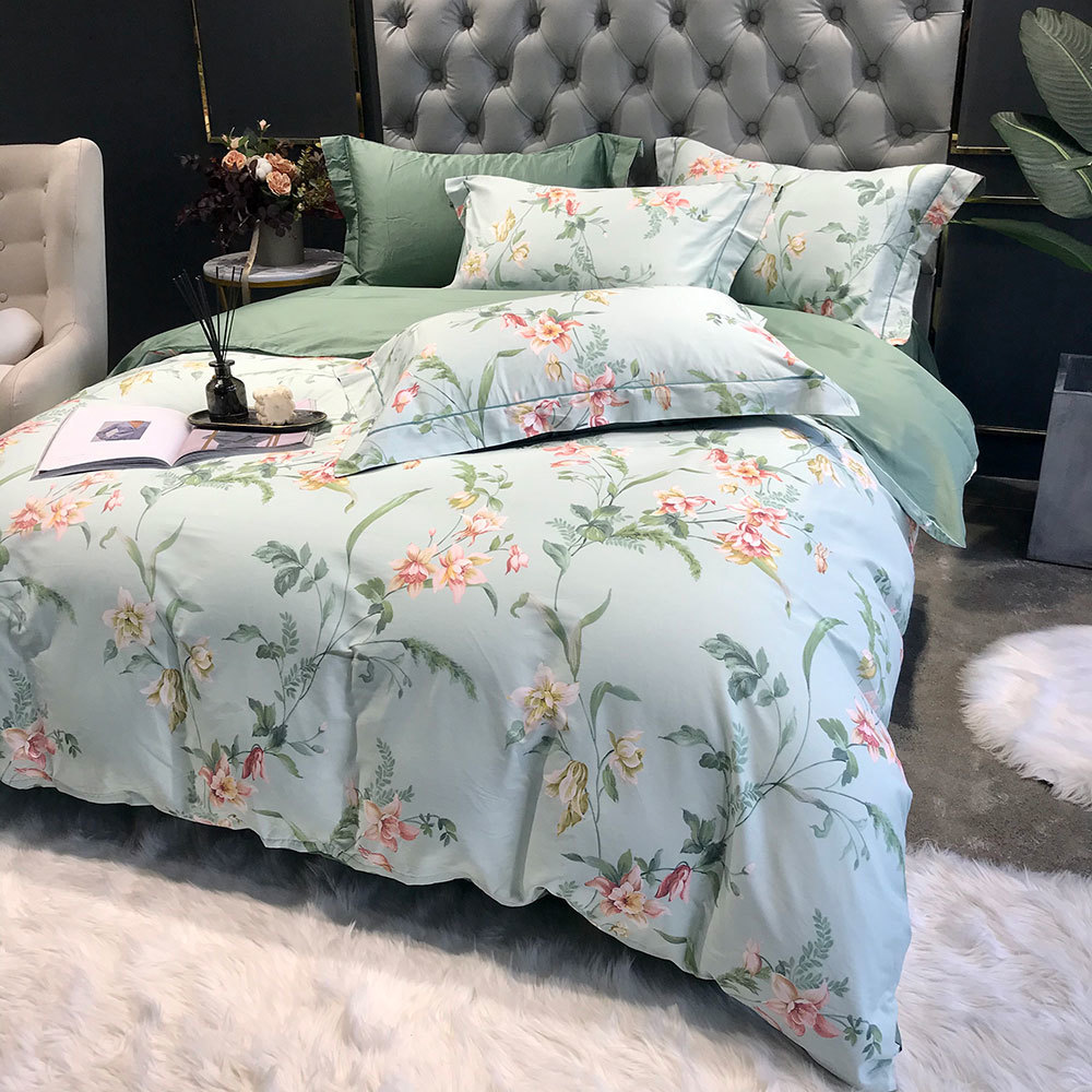 Set di biancheria da letto Svetanya Pastoral Green Leaves Floral 600TC Set biancheria da letto in cotone egiziano Lenzuola con angoli Federa Copripiumino 220924