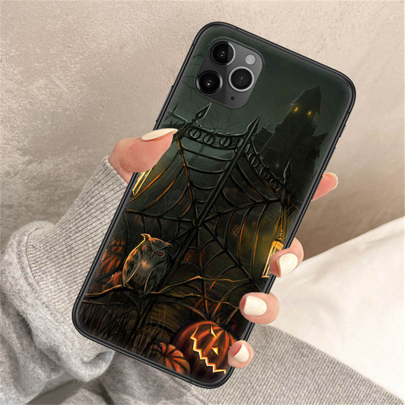 Happy Halloween Phone Cases For iPhone 14 Pumpkin Lantern Castle Ghost Skull Pattern Black Soft TPU Shell iPhone14 13 12 11 8 7 Plus Pro Max Fashion Print Mobile Cover