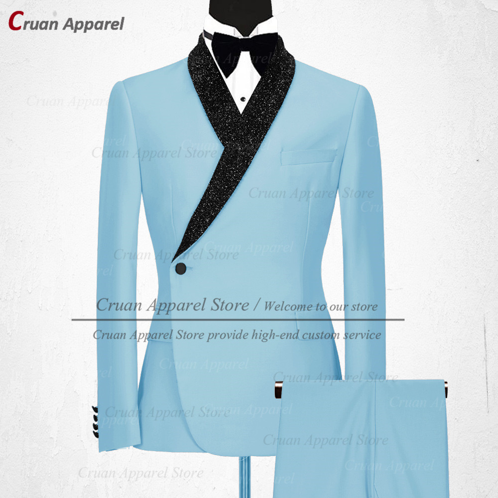 Mens Suits Blazers 럭셔리 공식적인 흑 웨딩 남자 정장 세트 슬림 한 신랑 턱시도 화이트 디자인 반짝이는 숄 라펠 블레이저 바지 220927