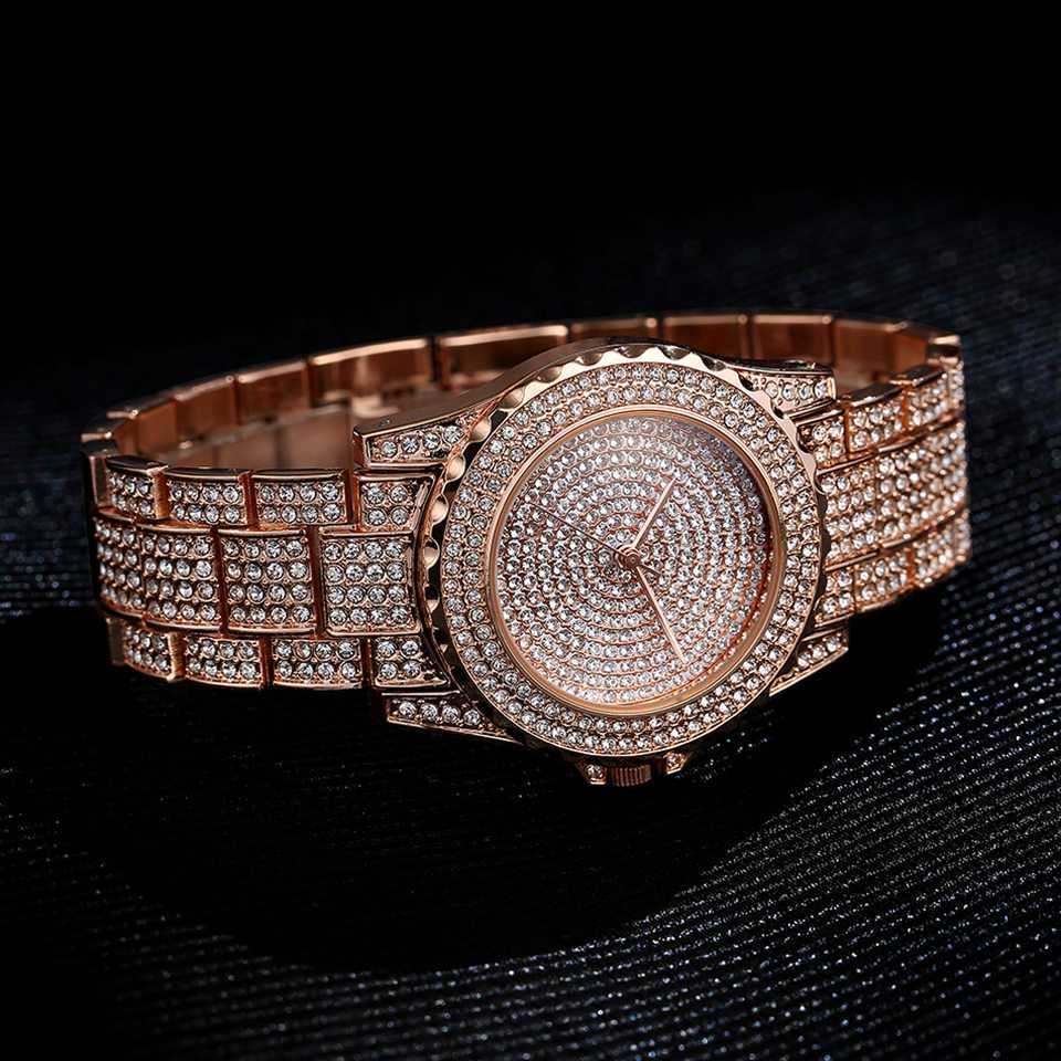 's Fashion Bling Casual Dames Dames Quartz Gouden Horloge Kristal Diamant Voor Dames Klok 09262121