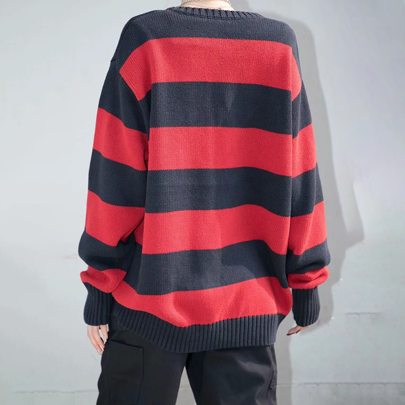 女性のパーカースウェットシャツUnuth GirlsESHIZE Striped Seater autunt Ladies Vintage Cotton Pullovers Knitwear女性セーターファッション長袖220926