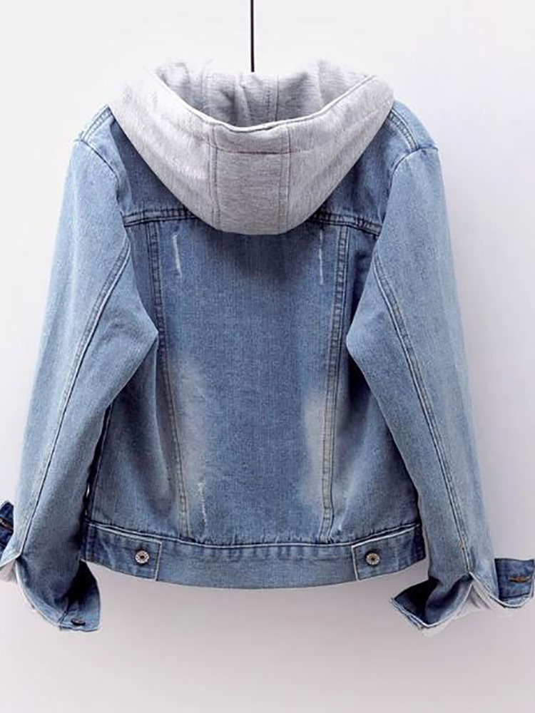 Femmes Vestes Femmes Polaire Chaud Hiver Femmes Jean Veste Poches Bouton Doux À Capuche Chaud Survêtement À Capuche Mode Mince Denim Manteaux Femme 220926