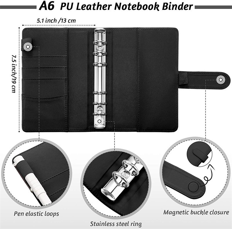 Notepads A6 PU Leather Budget Binder Planner Cash Envelope with s Agenda Pockets Wallet 220927