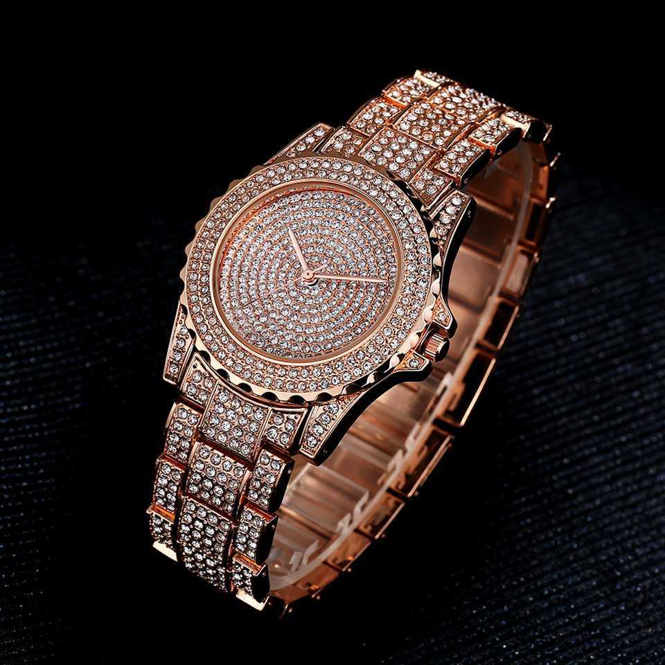 's Fashion Bling Casual Dames Dames Quartz Gouden Horloge Kristal Diamant Voor Dames Klok 09262121