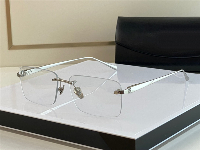 Nowe okulary na receptę na receptę, ponownie kwadratowa rama bez krawędzi przezroczyste nogi okulary optyczne przezroczyste soczewki prosty styl biznesowy dla mężczyzn z oryginalną obudową