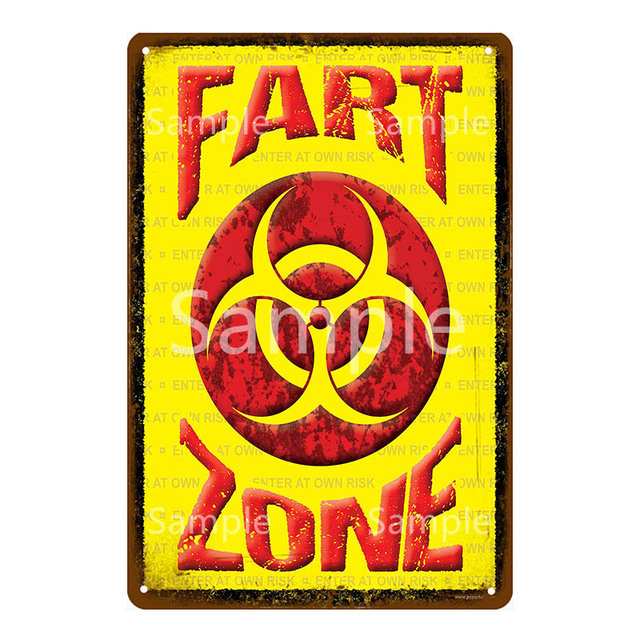 Warning Fart Zone Metal Painting Sign Caution Do Not Enter Notice Metal Poster Zombie Party Room Outdoor Wall Decor Bigfoot Crossing Plate 30X20CM