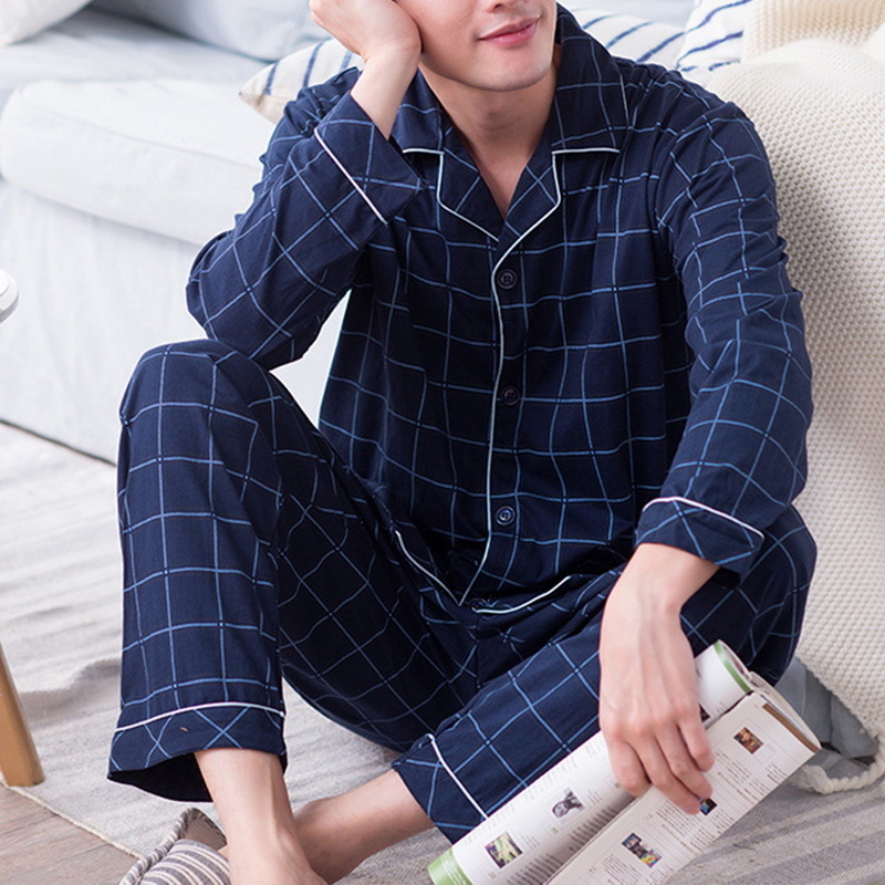 Ropa de dormir para hombres Conjuntos de pijamas para hombres Ropa de dormir simple Manga larga Algodón Top Pantalón Ocio Outwear Suave Otoño Invierno Tallas grandes Loungewear 220924