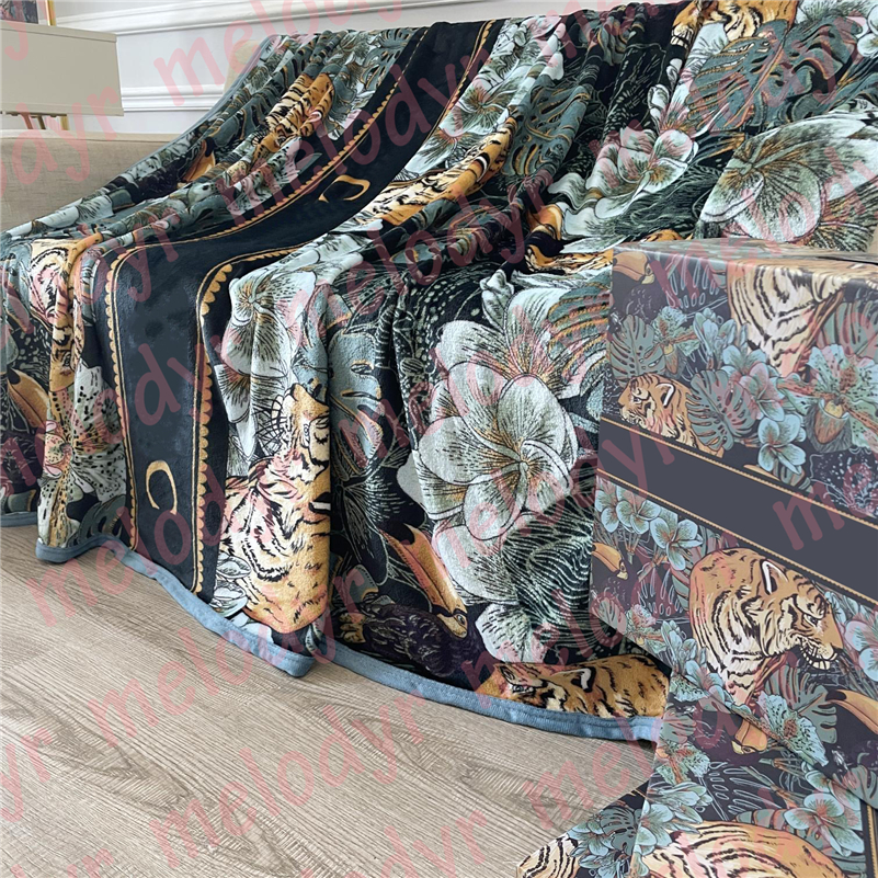 Tiger Print Velvet Boin Sofa Sofa ciepła pokrywa koc retro projektant materiałów pościeli bez Box179X