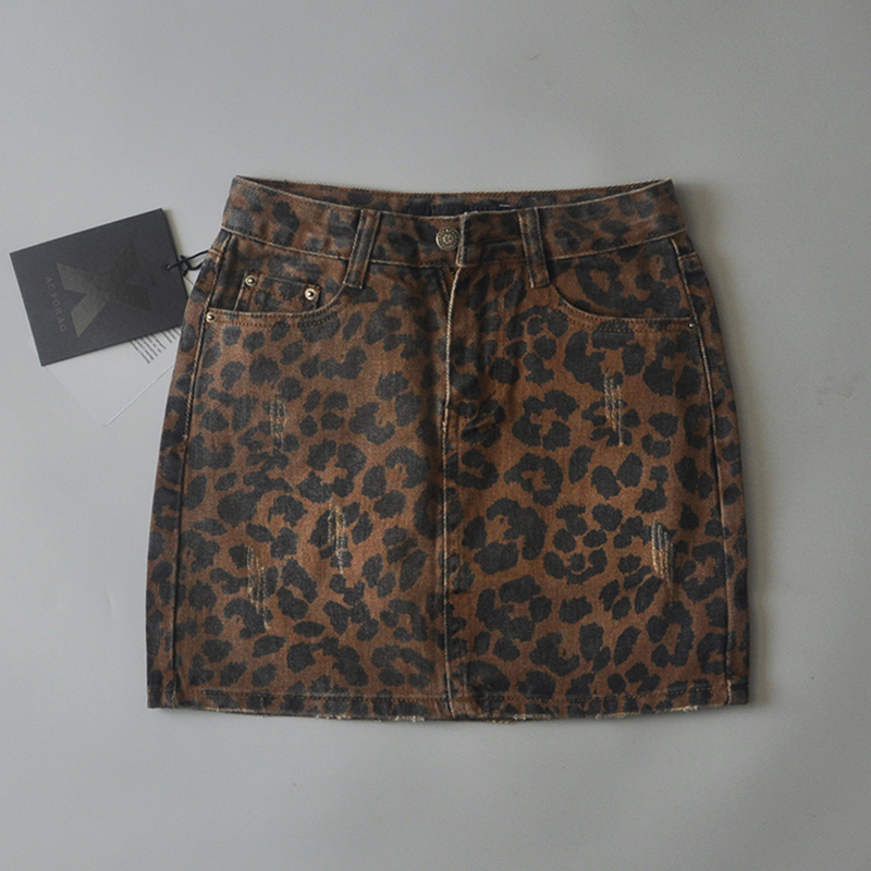 Saias Sexy Rapped Leopard Print Saias Mini Salia de Denim Salia de Streetwear Saia Alta Cantura Faldas Mujer Moda 220924