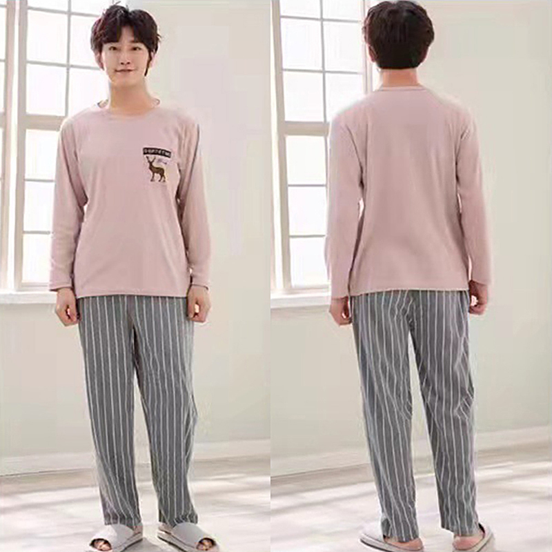 Slaapkleding voor heren M2XL Stripe Lattice Letter Print Men Topbroek Nightwear Set Soft oneck Slapende huis Restig Home Party Pajama 220924