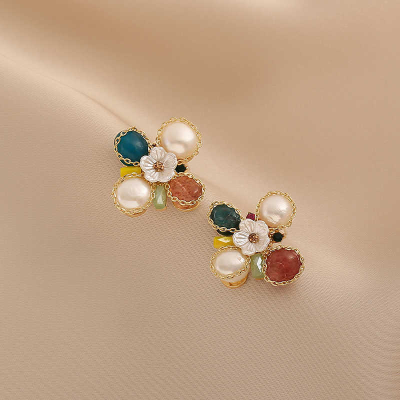 Кристаллические камни Жемчужные цветочные серьги богемный стиль красочный элегантный темперамент для женщин аксессуары для ушей модные украшения