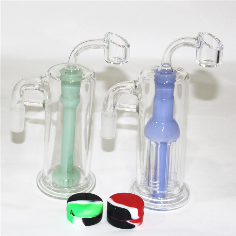 Shisha-Glas-Aschefänger, 14 mm männlicher Perc-Aschenfänger, grün-blauer Perkolator für Bongs, Glas-Wasserpfeifen-Bubbler