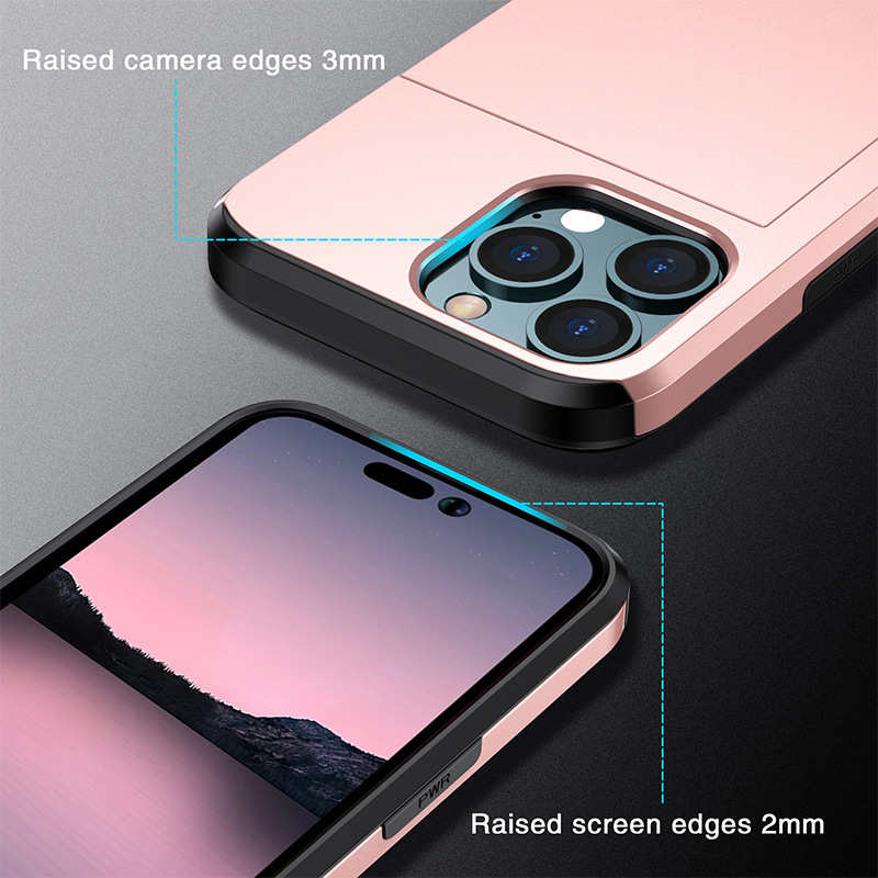 Portefeuille Porte-carte de crédit ID Slot Phone Cases pour iPhone 14 Plus Pro Max Luxury TPU Shell iPhone14 13 12 Mini 11 8 7 XR X XS Slider Fashion Cover