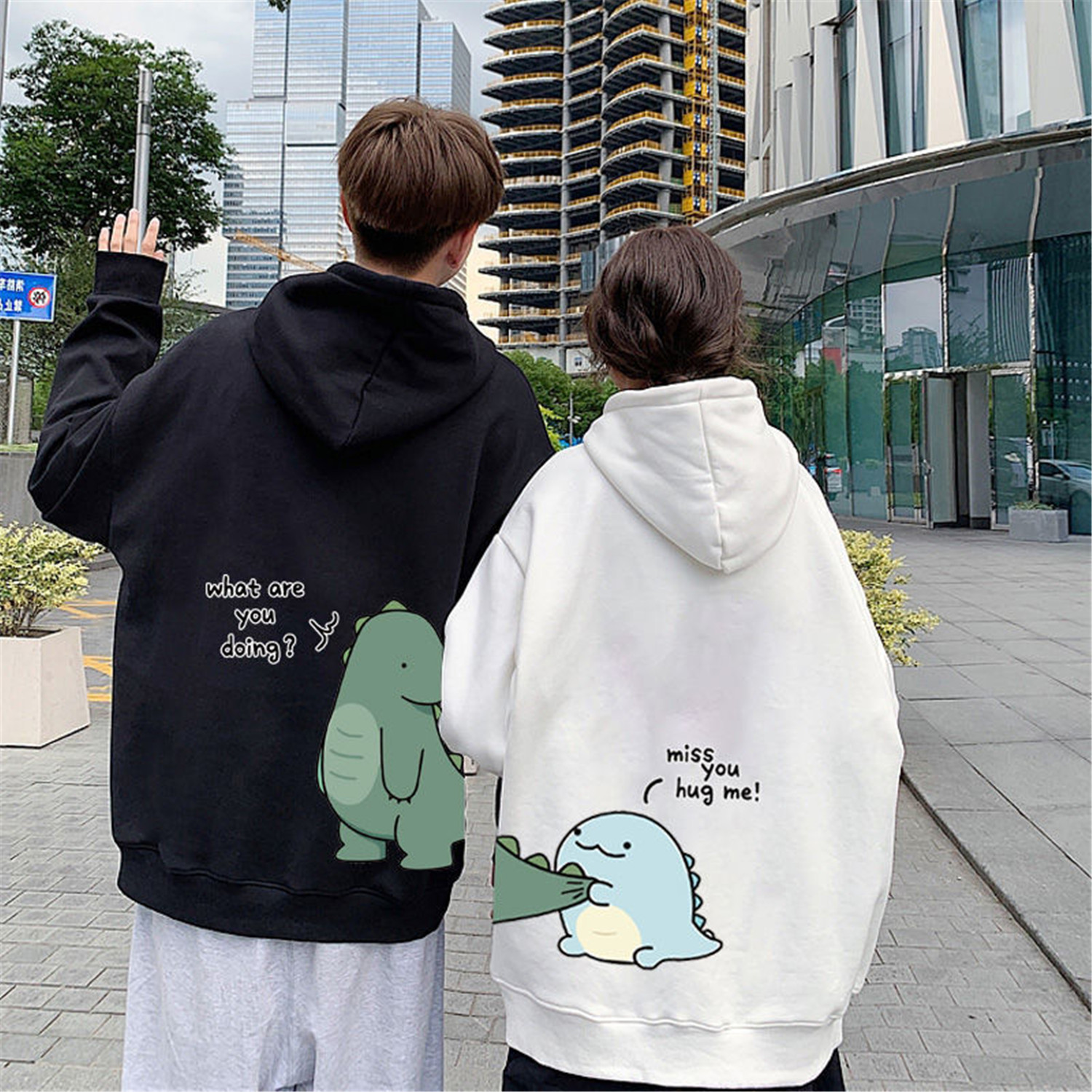 Sweats à capuche pour femmes Sweatshirts Couple Dinosaure Sweat à capuche Automne Mode Sweat Femmes Punk Coréen Dessin animé Tops Vintage Surdimensionné À Capuche Kawaii Sweat À Capuche Fille 220926