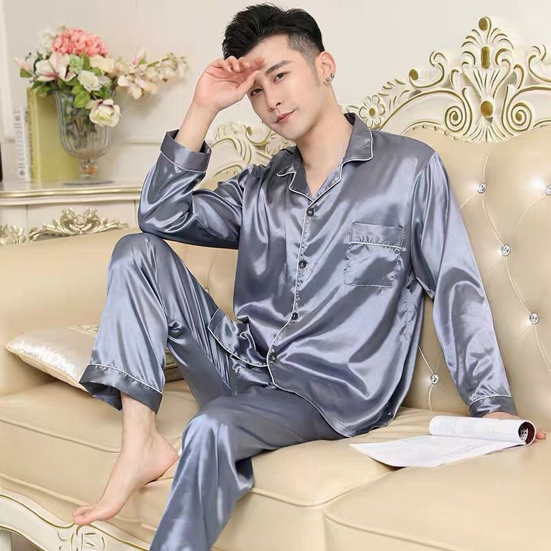 Pijama de seda para dormir masculino Men Solid Men Solid Cute Pijamas para homens Pijama de roupas de noite de verão de duas peças de cetim pijamas de seda Loungewear 220924