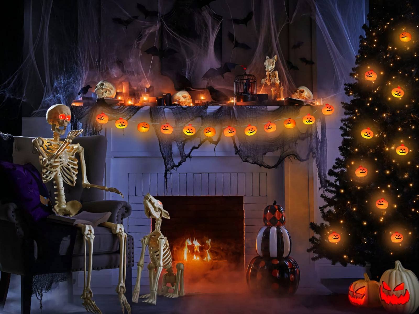 Halloween-Kürbis-LED-Lichterkette, 20 LEDs, 9,84 Fuß, 8 Modi, Timer, wasserdicht, orangefarbene Jack-O-Laterne, USB, batteriebetrieben, dekoratives funkelndes Licht, Innen- und Außendekoration