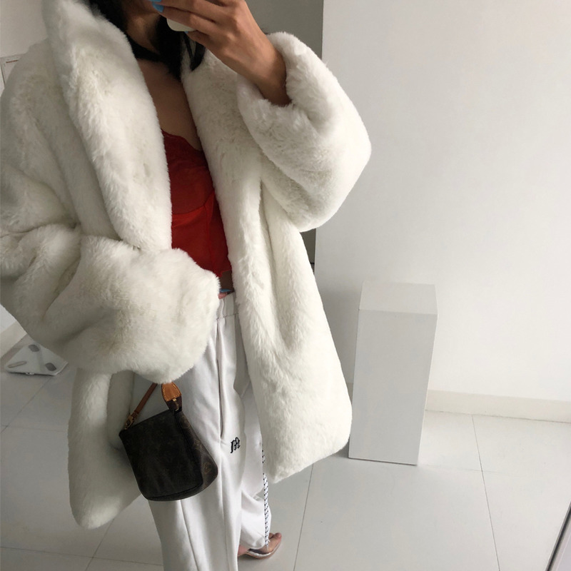 Frauen Pelz Faux Weiße Jacke Winter Übergroßen Dicken Warmen Flauschigen Mantel Frauen Lose Beiläufige Stilvolle Koreanische Mode Streetwear 220927