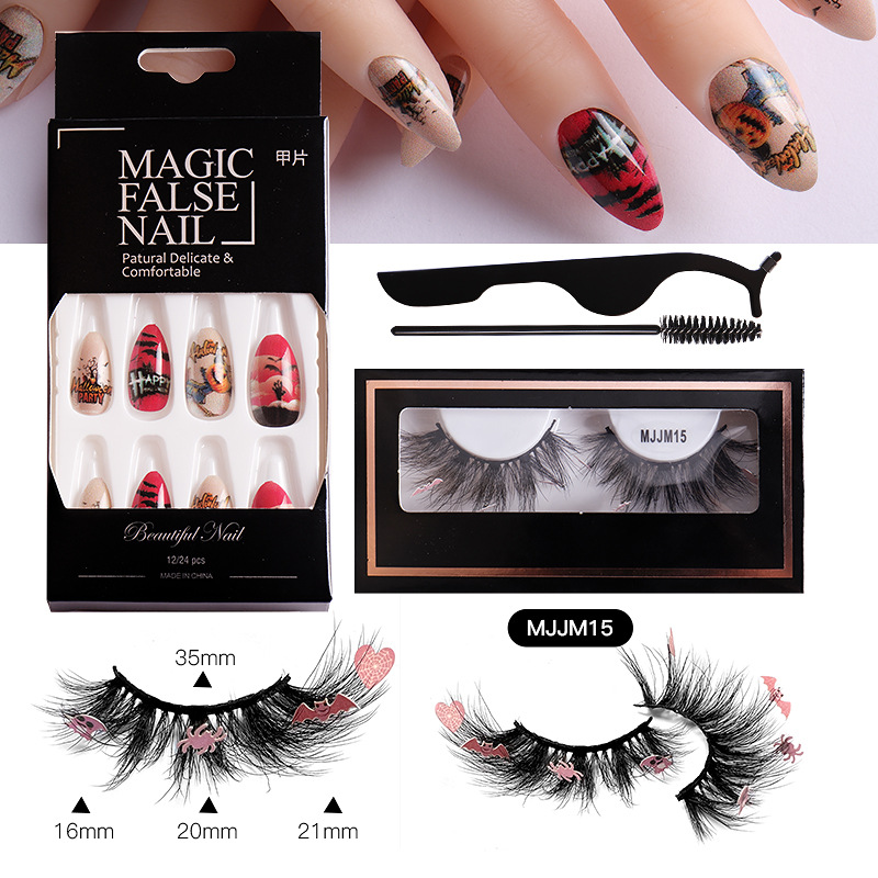 Multilayer Thick Halloween False Eyelashes and Magic False Nail Messy Crisscross Reusable Hand Made Curly Mink Fake Lashes Extensions Makeup Accessory for Eyes