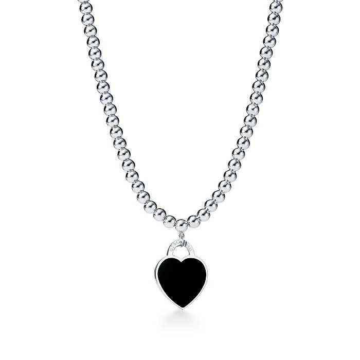 Design 925 prata esterlina contas colares para mulheres jóias com rosa azul vermelho preto cor esmalte coração colar whole191q