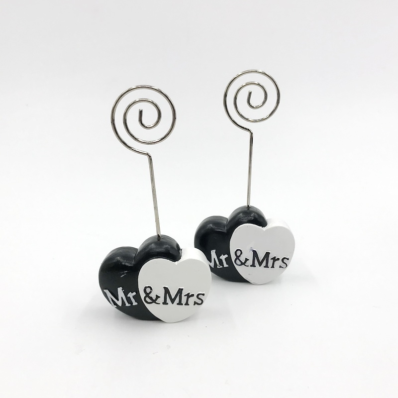 Wedding Party Table Decorations Mr. & Mrs. Heart Design Place Card Holder Solid Resin Black and White Name Card Holders