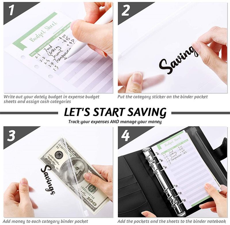 Notepads A6 PU Leather Budget Binder Planner Cash Envelope with s Agenda Pockets Wallet 220927