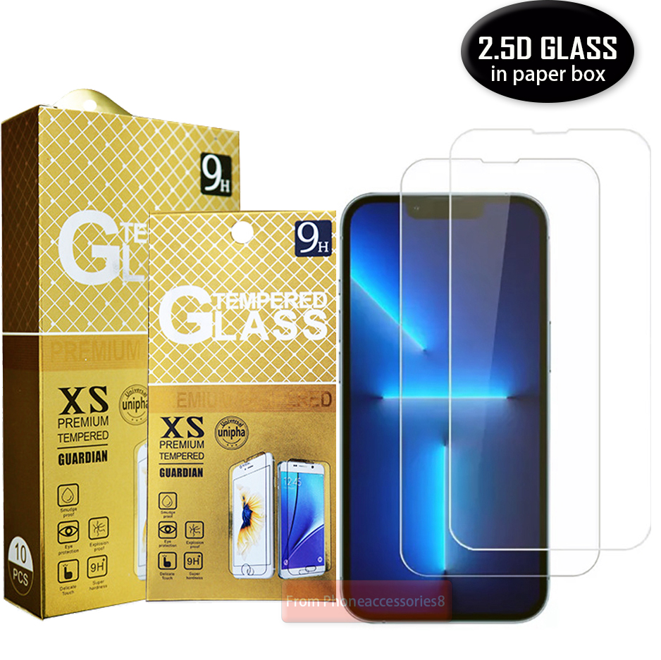 2.5D TEMERED GLASS PHONE FOR IPHON 14 13 12 11 Pro XS XR MAX SAMSUNG S21 S21PLUS A13 A23 A53 A73 0.3mmガラス付きガラス