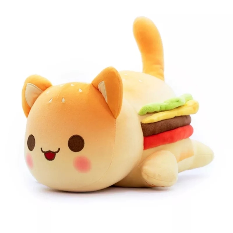 Plyschdockor söta meows aphmau doll mee meow mat katt koks pommes frites hamburgare bröd sandes sovande kudde barn gåvor 2209245960522