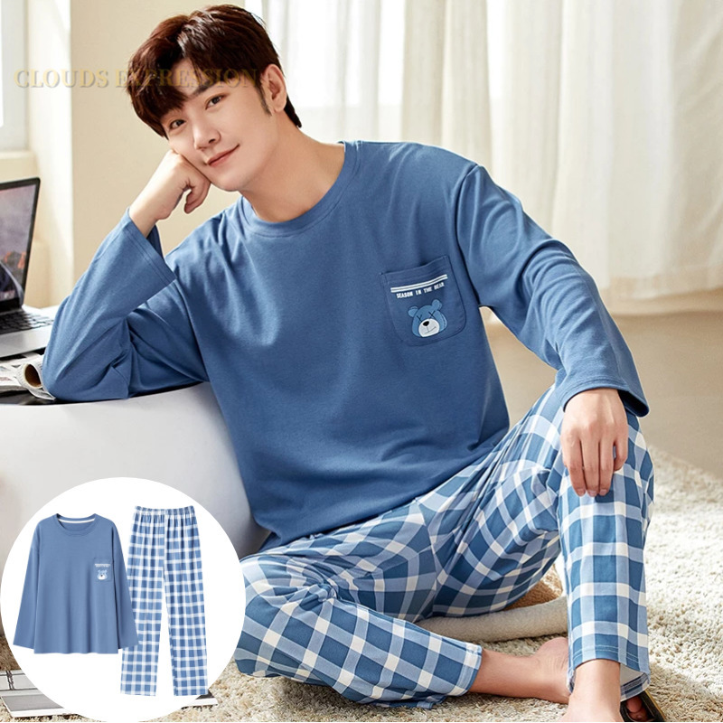 Men's Sleepwear Autumn Winter Cotton Pajamas Letter Striped Cartoon Pajama Sets Casual Sleep Lounge Pyjamas Plus Size 4XL Pijama 220924