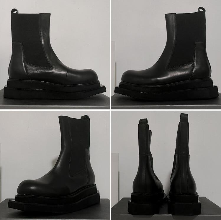 Mode Männer Designer Boot Schwarz Männer Chunky Stiefel Echtes Leder Mann Chelsea Boot Plus Größe 46 47