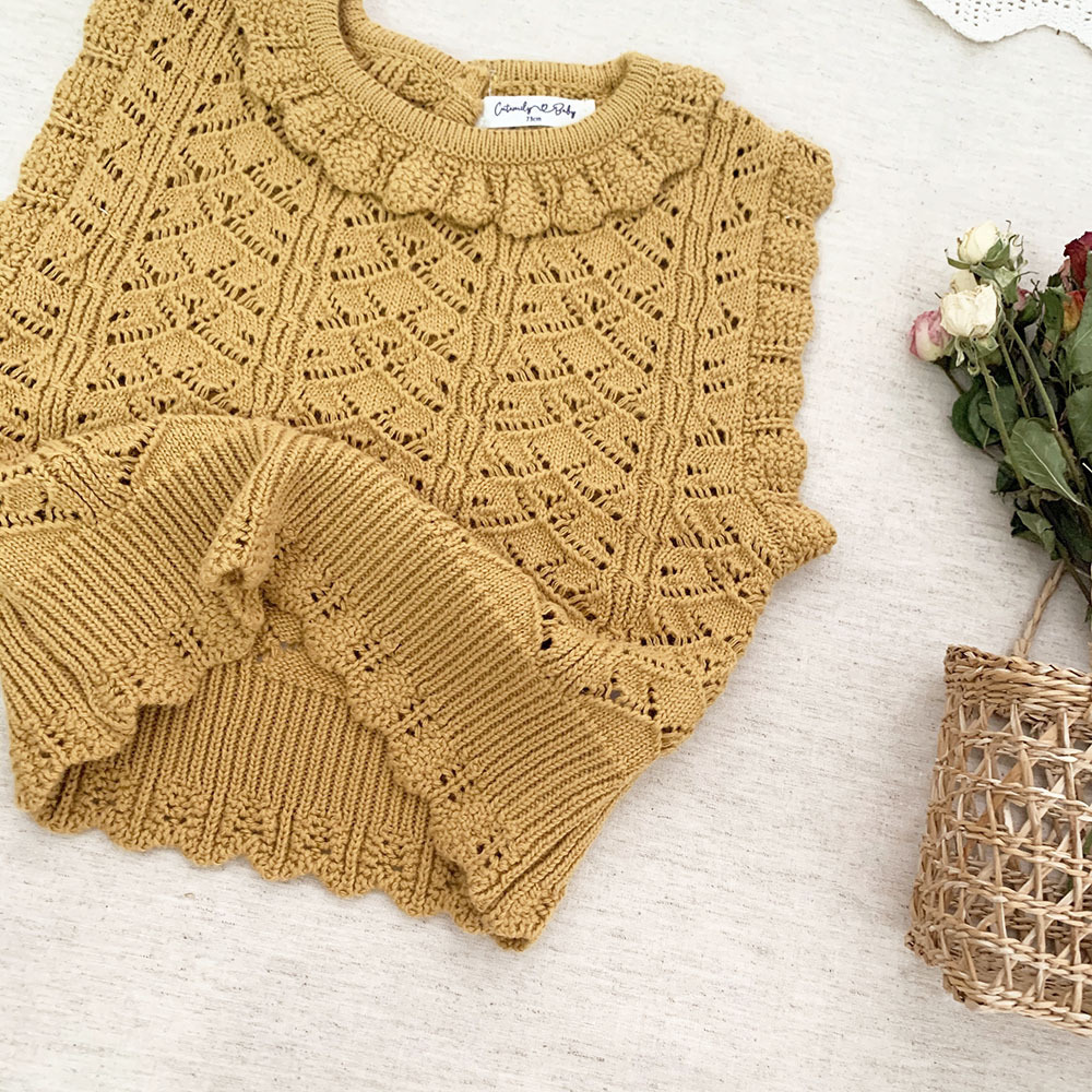 Weste Deer Jonmi Frühling koreanischen Stil Baby Mädchen gestrickte aushöhlen Westen ärmellose Pullover Tops Rüschen Kinder Baumwolle Westen 220927