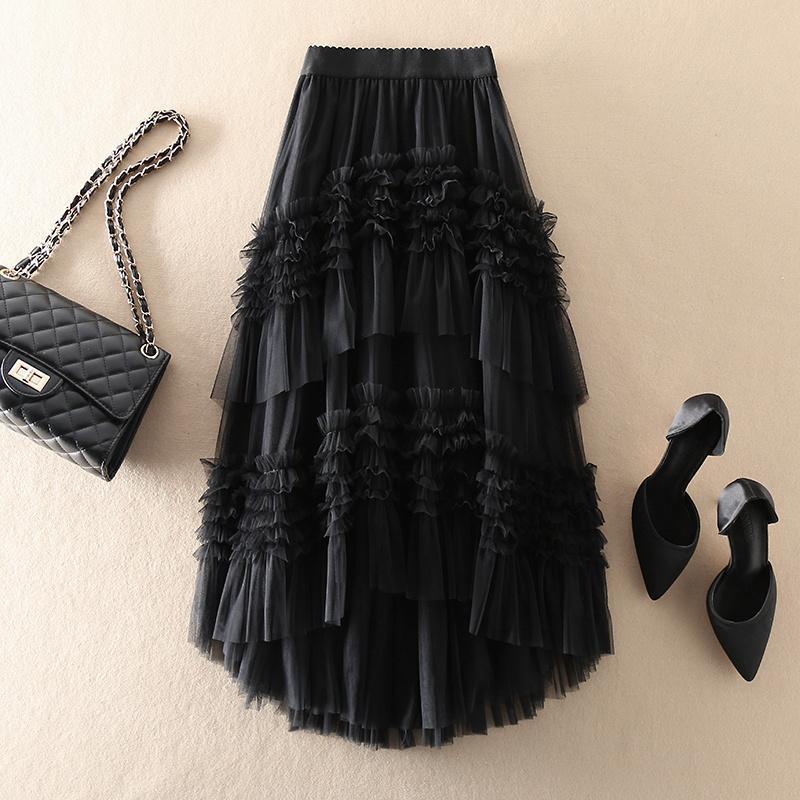 Skirts Elastic High Waist Mesh Cake Skirt Women Fashion Sweet Solid Color Spring Autumn Petticoat Tulle Pleated Skirt Female 220924