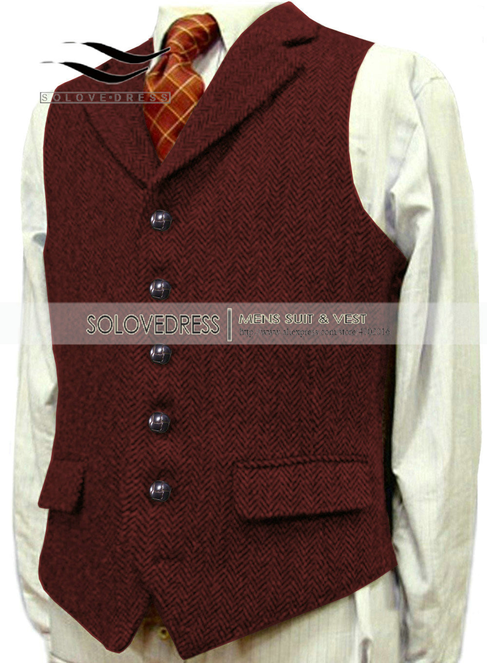 Mens Vests Mens Wool Tweed Slim Fit Leisure Cotton Burgundy Vest Gentleman Herringbone Business Brown Waistcoat Blazer For Wedding Groom 220927