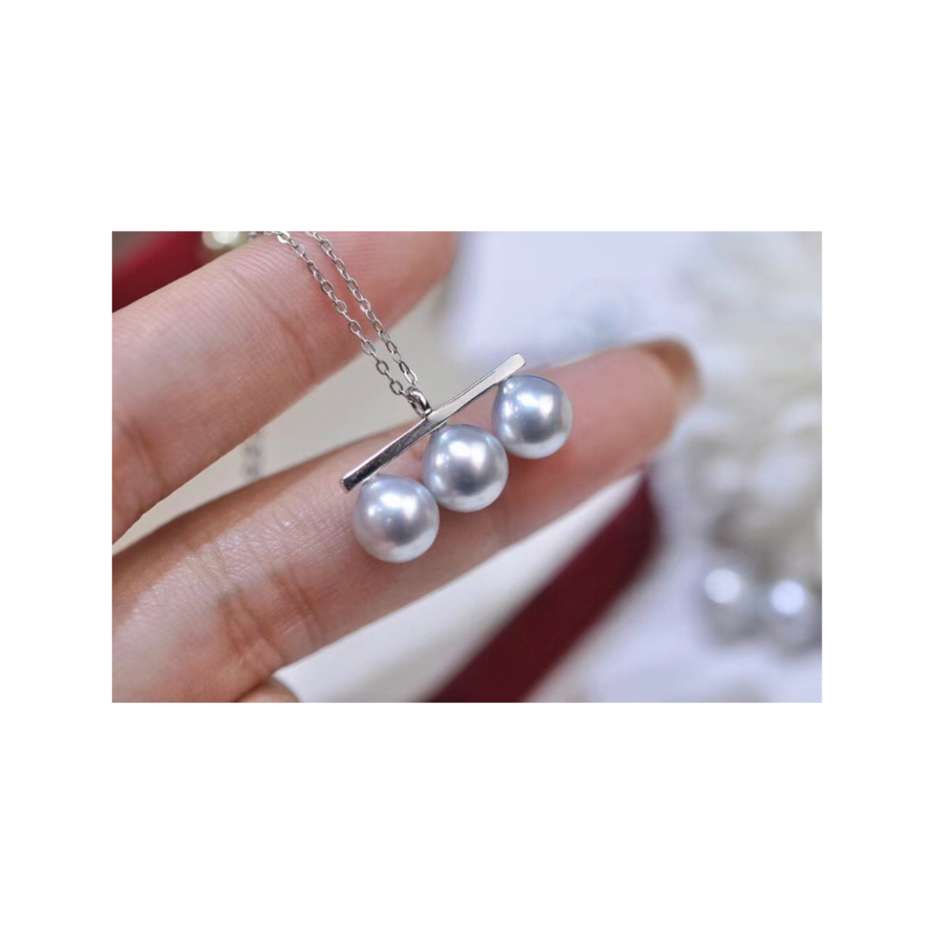 22092603 Женское жемчужное ожерелье akoya 8-9 мм с тремя подвесками колье из 18-каратного белого золота, подарок девушке на день рождения, стильная геометрическая полоса